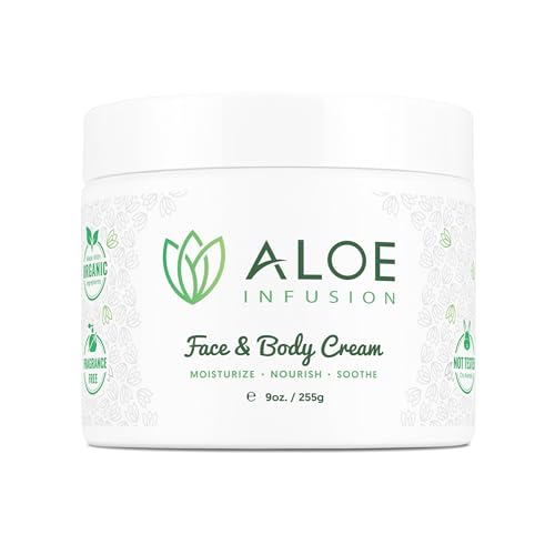 Aloe Infusion Aloe Vera Face & Body Cream – Natural Moisturizer for Dry, Sensitive & Irritated Skin – Hydrating, Non-Greasy Lotion with Shea Butter & Manuka Honey – After-Sun Care & Eczema Cream