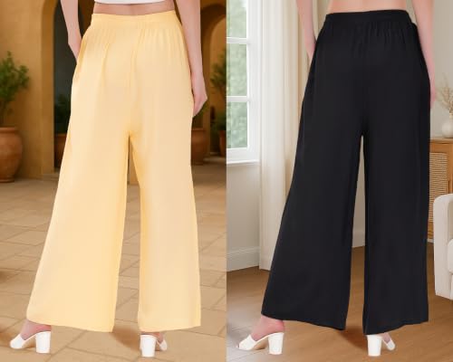 Image of Buy That Trendz Palazzo Pants for Women Rayon Elasticated Regular Fit Flared Wide Leg M to 6XL Pack of 2