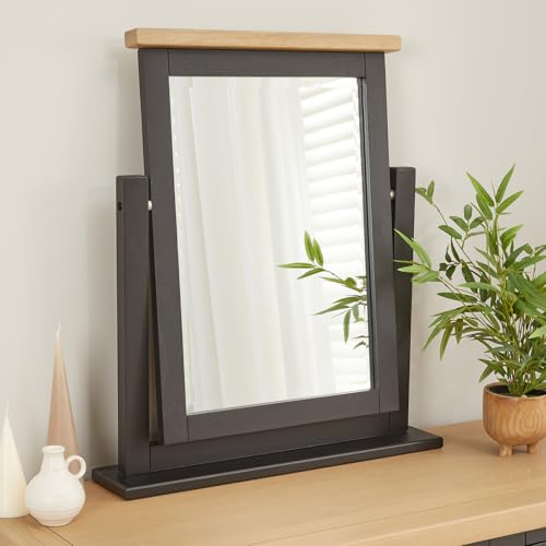 Image of Cheshire Black Painted Oak Vanity Dressing Table Mirror – Stylish & Practical, Handcrafted Quality, Modern & Traditional Décor - H 680mm x W 590mm x D 120mm