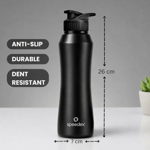 Image of Speedex Stainless Steel Water Bottle 1 Ltr, Leak Proof Sipper Cap, BIS Approved 1000 ml Metal Bottle For Daily, Office, School, Gym, Travel Use for Men, Women, Kids, Adults, Black, Set of 1