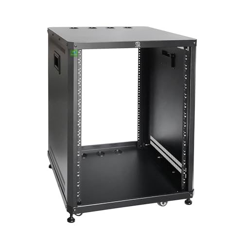 RIVECO 15U Network & Audio Rack with Feet & Wheels Obtuse Angel Server Rack Cabinet Rolling Studio Rack Case with Adjustable Depth Rails for 19 Stereo Recording & IT Equipment Mounting 1PCS