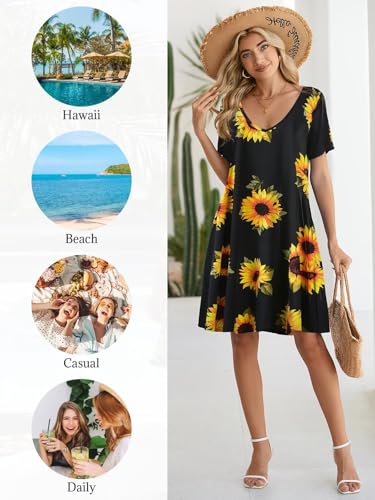 Image of BELAROI Women Casual Summer Dresses Loose Tshirt Beach Sundress V Neck Plus Size Swing Tunic Pockets