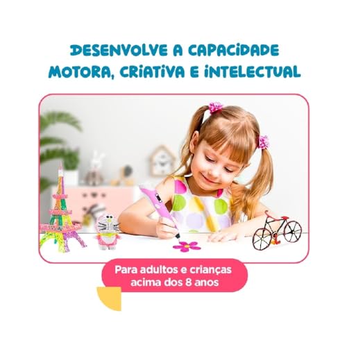 Caneta de impressão 3D, 246FT Caneta 3D com 15 cores com recarga de filamento PLA de carregamento US