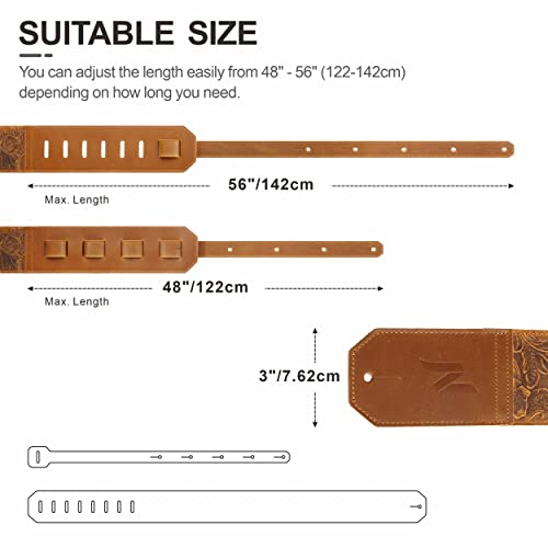 Nefelibata Guitar Strap,3" Wide Full-Grain Sculpted Leather Guitar Straps With Soft Padding For Bass, Electric & Acoustic Guitar (Sahara Yellow Embossed) #TOP6