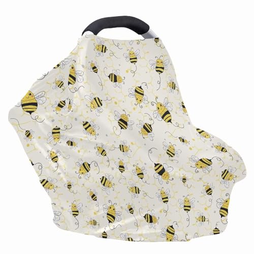 Image of Wanyint Infant Car Seat Cover Baby Carseat Scarf Stretchy Nursing Scarf Car Seat Canopy Breathable Nursing Cover for Boys Girls Halloween Decor, Bee Honeycomb Yellow