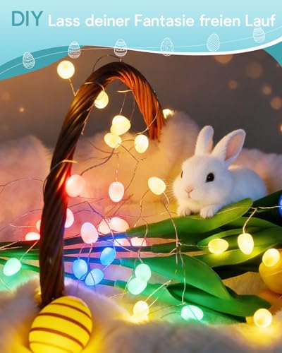 AdalyRoma Lichterkette Ostern, 40 LED Küken Ostereier Lichterkette Batterie Timer, Farbige Licht Osterdeko Lichterkette Außen Innen für Tisch deko Osterkörbchen Oster Deko