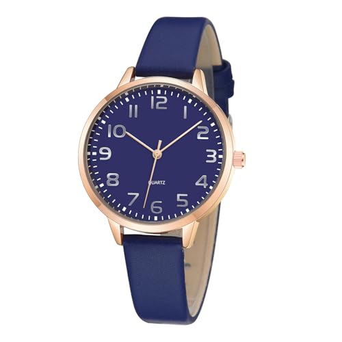 TWOPTION Women's Dainty Analog Leather Dress Watch for Small Wrists, Ladies Waterproof Watches for Women, Reloj para Mujer (Blue-23#)
