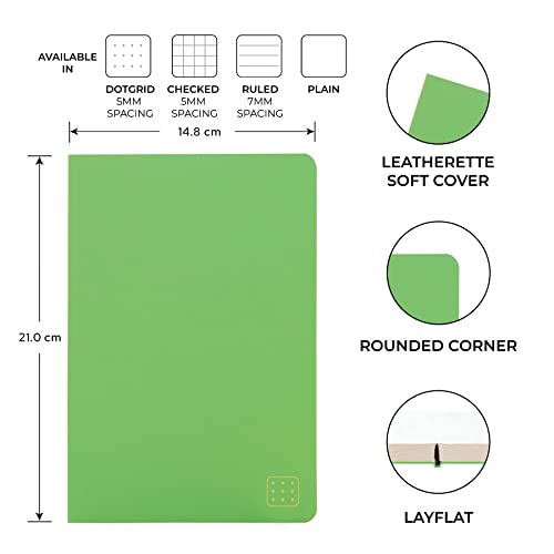 Image of NEORAH - A5 Dotgrid Notebook SOFT COVER |Organiser REFILL |Dotted notebook Journal | 110 GSM | 160 pages(Size 21 cm x 14.8 cm)Planner Journaling Writing Note Taking Diary,Travellers Journal-LIGHTGREEN