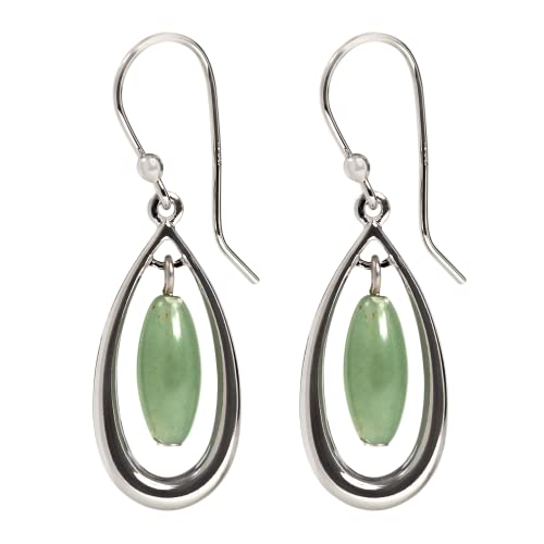 Spirit by Silver Forest Silver Tone Open Teardrop Green Aventurine Bead Dangling Earrings
