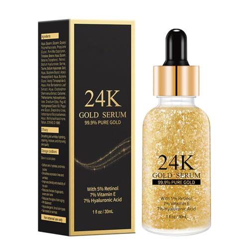 Sérum de cara dorada de 24 quilates, suero dorado de 24 quilates con retinol, vitamina E, ácido hialurónico, serums faciales para reparación, hidratación profunda, 99,9 % de oro puro, sueros antiedad