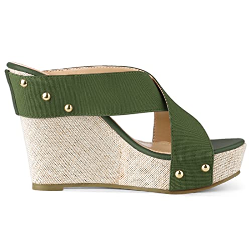 Allegra K Allegra K Women's Platform Slide Dark Green Wedge Sandals 6 M US
