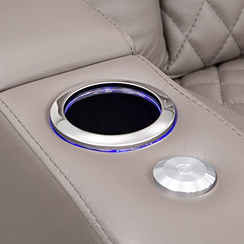 Seatcraft Anthem Loveseat - Living Room - Top Grain Leather - Power Recline - Center Storage Console - Powered Headrests - Arm Storage - Cup Holders - Gray