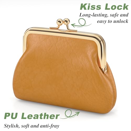 Image of Coin Purse, Small PU Leather Change Purse, Coin Wallet with Clasp, Car Change Holder Pouch for Woman Men Kids Girls, Brown