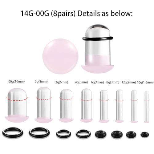 8 Pairs/16Pcs 14G-00G Glass Ear Gauges Stretching Kit Short Taper Expander Plugs Solid Tunnels Body Piercing Jewelry Set2