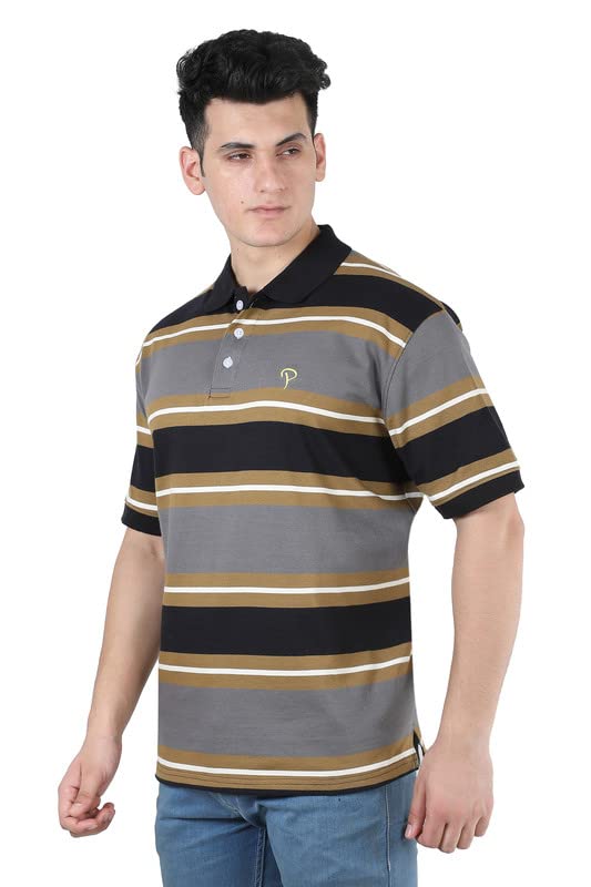 Image of Particle Men's Plus Size Big Size Cotton Polo Collar T-Shirt | Relaxed Fit Striped Half Sleeve | 100% Cotton 210 GSM | Smart Casual | Sizes 2XL-6XL | Breathable Summer Wear