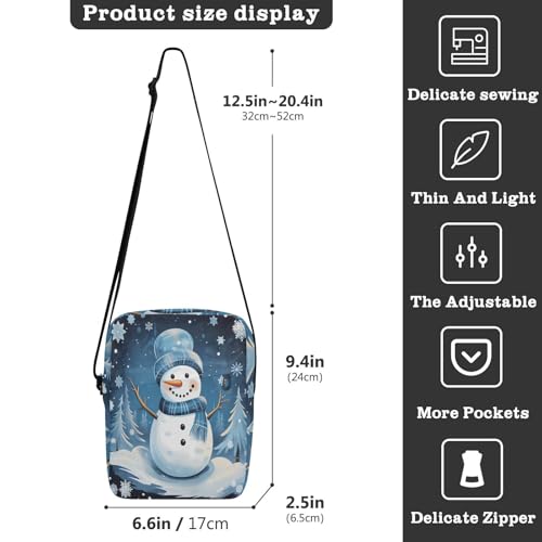 men's messenger bag green crossbody bags for women Women's Purses Adjustable Strap for Travel Travel- Merry Christmas Snowman Blue White3