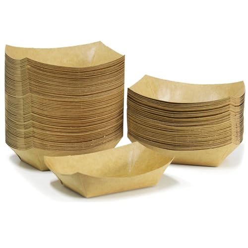 100 Pack Disposable Kraft Paper Food Trays,0.25-Lb Paper Boats for Serving Food Paper Boat Can Be Used to Pack Seasoning Powder Snacks or Place Cat Food