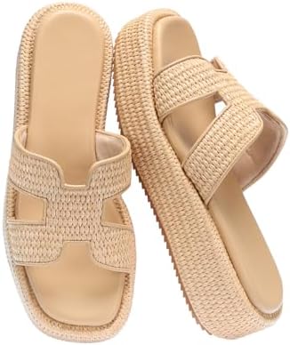 Monrovia Raffia Platform Sandals for Women Slip-On Espadrille Wed...
