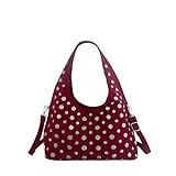 MODELISA - Bolso de Hombro Hobo con Tachuelas Diseño Moderno Estilo Casual para Mujer (Vino)