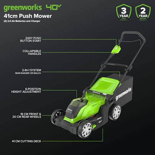Greenworks 40V Cordless Lawnmower 41cm 50L
