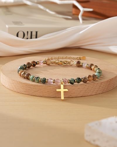 HGDEER Crystal Beaded Cross Blessing Bracelet for Women Retirement Gifts, Natural Stone Jewelry with Blessing Card for Retired Coworker Friend Mom4