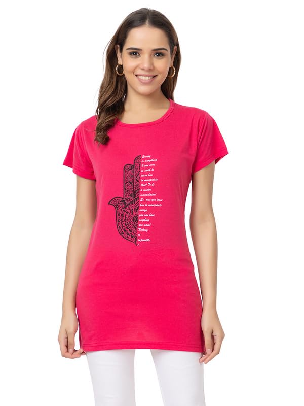 us reload Women CottonRegular Fit T-Shirt/Long Night Wear Top for Women & Girls Soft & Cotton Nightwear Comfortable Lounge & Sleepwear Maroon T-Shirt StylishNight Top Pink (Size XL)-picture-36