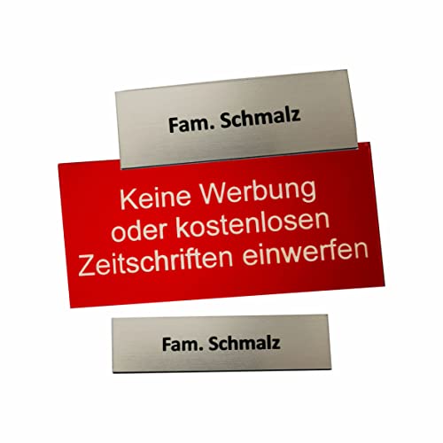 Schmalz® Plaque de sonnette Ceveral avec gravure autocollante – Personnalisable | Taille configurable | Plaque de porte | Plaque nominative | Porte d'entrée | Métal | 2 noms | Boîte aux lettres (pas
