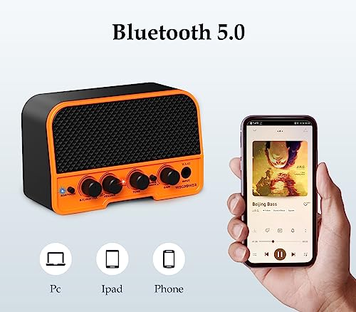 WEGROWER Electric Guitar Amp, Bluetooth 5W Rechargeable Electric Guitar Amplifier, Clean &Overdrive Effects 2 Channels with Headphone Output, Small Guitar Amp for Electric Guitars