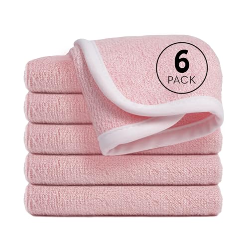 Image of Reusable Organic Baby Washcloths Set: 6 Packs 10 * 10 Ultra Soft Wash Cloth Viscose from Bamboo Absorbent Infant Newborn Bath Face Towel Gentle for Delicate Skin Boys Girl (Pink)
