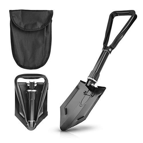 Navaris Foldable Emergency Survival Shovel – Compact Multifunctional Folding Shovel with Carrying Bag for Camping, Hiking, Trekking, Car – 21×14.5cm