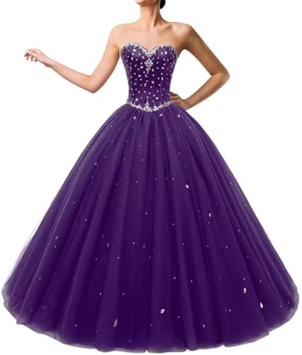 Strapless Sweetheart Quinceanera Dresses Lace Tulle Beaded Princess Evening Dress Ball Gowns A-line Prom Dress Long