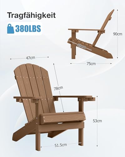 Adirondack Stuhl Outdoor mit Getränkehalter: Adirondack Chair Kunststoff HIPS Allwetter für Outdoor Stuhl - Adirondack Gartensessel Wetterfest für Garden/Balkon/Feuerstelle - Einfache Montage