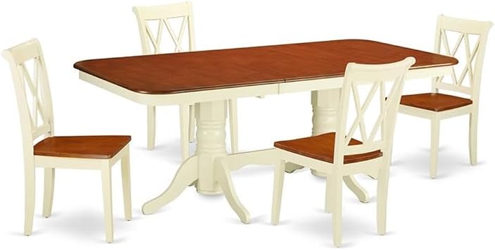 East West Furniture NACL5-BMK-W 5 Piece Kitchen Table & Chairs Set Includes a Rectangle Dining Room Table with Butterfly Leaf and 4 Solid Wood Seat Chairs, 40x78 Inch, Buttermilk & Cherry