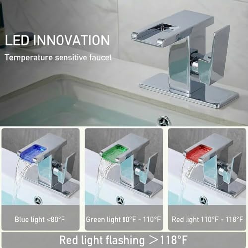 Image of AVSIILE LED Bathroom Sink Faucet, Chrome, Waterfall, Side Handle