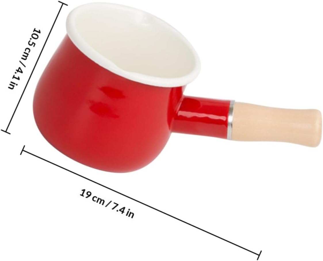 Enamel Small Milk Pan Butter Warmer with Long Handle Red