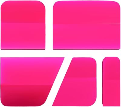 KVAEY 5 in 1 Rubber Squeegee Kit, Anti-Scratch Flexible Soft Matte TPU Coating Scraper Kit, Small Tint Squeegee Water Blade Scraper for Paint Protection Film Household Cleaning Pink