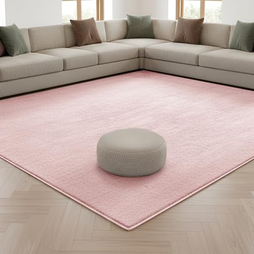 INSPIRE HOMEWARE Relax Rugs Living Room 100% Polyester Non Slip Backing Fluffy Soft 600GSM Thick Low Pile Large Bedside Carpet For Bedroom Kids Nursery Room Non Shedding Pink 120x170 cm