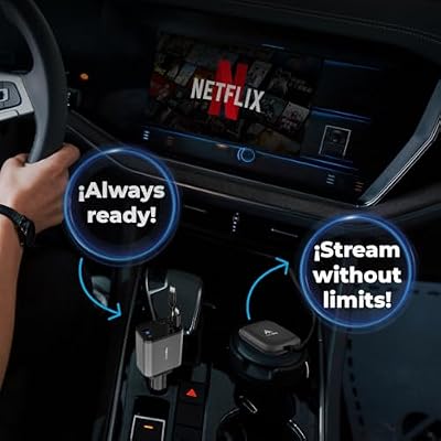 AutoSky AI Box Lite + 4in1 Retractable Car Charger Bundle Wireless CarPlay & Android Auto, Streaming app & YouTube, Fast Charging 100W USBC & 20W Lightning