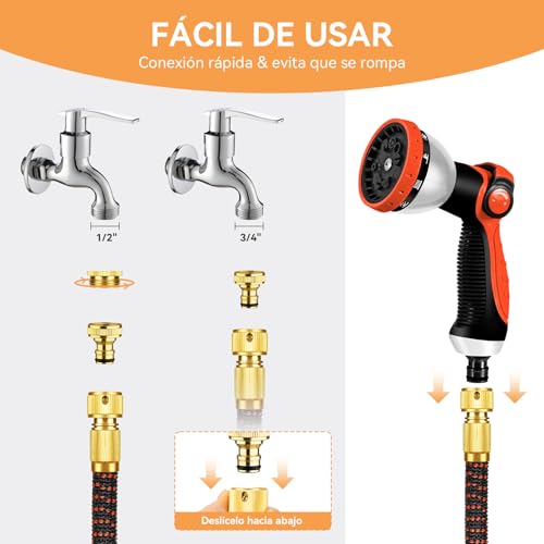 Yofidra Manguera Jardin 15M/50FT - Manguera Extensible con 10 Boquillas de Patrón de Pulverización Conector de Latón Tela 3750D Manguera de Alta Resistencia con Núcleo de Látex de 3 capas - Image 6