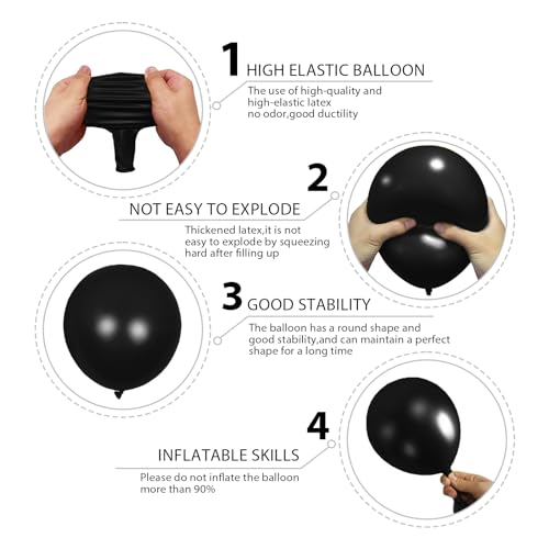 140pcs Balloon Arch Kit, Black Balloons of Different Sizes Pack of 18 12 10 5 Inch Party Balloon Kit for Birthday Party or Balloon Arch as Graduation Wedding Baby Shower Anniversary Party - Image 4
