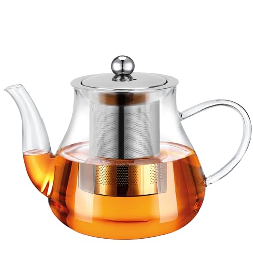Glass Teapot 800ML with Removable Infuser, Borosilicate Clear Tea Kettle, Stovetop Safe Tea Kettle Blooming Loose Leaf Teapots, for Camping, Travel