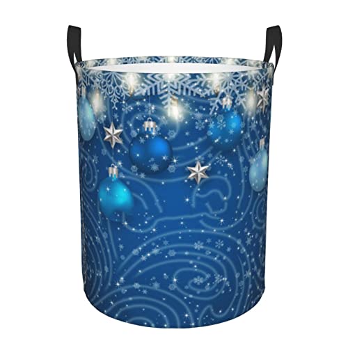 Blue Balls Silver Stars Printed Large Laundry Basket With Sturdy Handles Storage Basket Clothes Hamper Laundry Bin For Laundry Dorm Family #TOP27