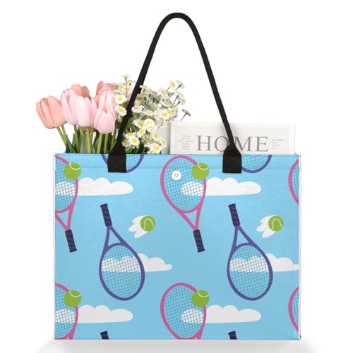 Tennis Racket Balls Tote Bag for Women Large Beach Bag Reusable Tote Bags for Work Travel Beach Shopping3