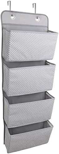 ManGotree Over The Door Storage Organizer,Hanging Storage, Wardrobe Storage Organizer, 4 Pockets Door Hanging Closet Storage with 2 Hooks, Foldable (Dot Grey)