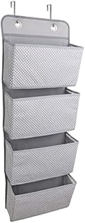 ManGotree Over The Door Storage Organizer,Hanging Storage, Wardrobe Storage Organizer, 4 Pockets Door Hanging Closet Storage with 2 Hooks, Foldable (Dot Grey)