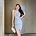 Women Nightclub Sexy Low Cut Buttocks Wrapped Mini Nightclub Low Cut Slim and Tight Fitting Dress Light gray9 M