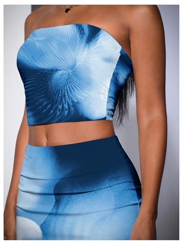 Dazzling Blue Strapless Tie Dye Two Piece Set - Image 4