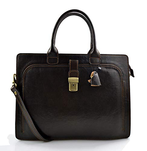 Sac de travail sac cartable brun fonce en cuir pour homme et femme