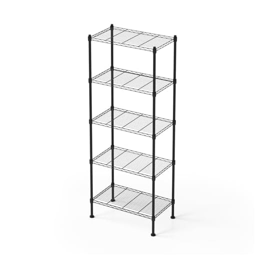 FUXRYTH 5 Tier Shelving Unit, 176 LBS Per Shelf Height Adjustable Narrow Storage Shelves, Heavy Duty Metal Garage Metal Shelves for Kitchen, Restaurant, Pantry, Laundry, 23"x 13.4"x 59", Black