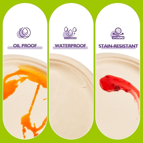 image for PACKINNO 9 Inch 125 Pack Compostable Paper Plates, Biodegradable Heavy